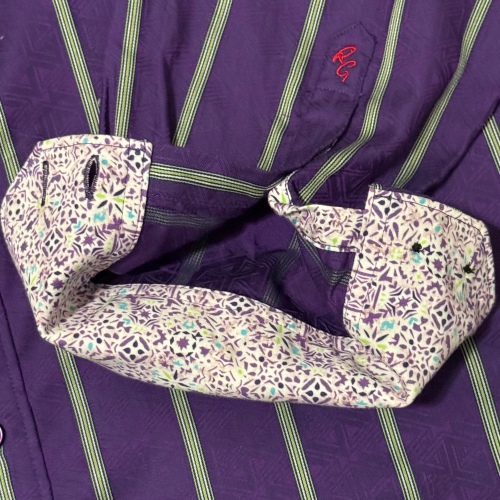 ROBERT GRAHAM DRESS SHIRT MENs XL CLASSIC FIT PURPLE STRIPE FLIP CUFF - Picture 4 of 10
